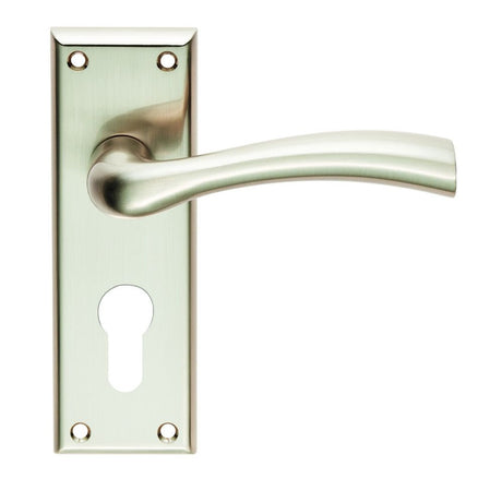 This is an image of Serozzetta - Cinquanta Lever on Euro Lock Backplate - Satin Nickel available to order from T.H Wiggans Architectural Ironmongery in Kendal, quick delivery and discounted prices.
