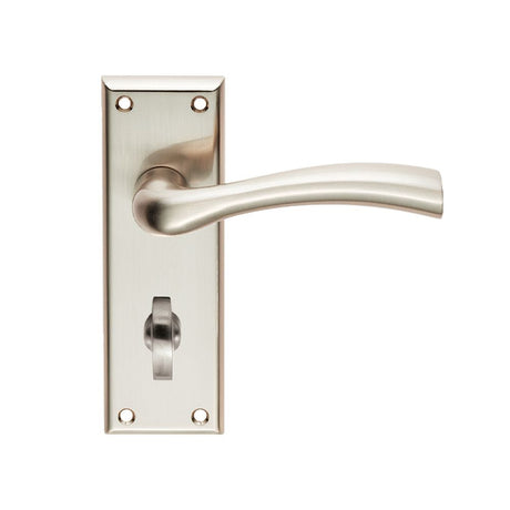 This is an image of Serozzetta - Cinquanta Lever on Bathroom Backplate - Satin Nickel available to order from T.H Wiggans Architectural Ironmongery in Kendal, quick delivery and discounted prices.
