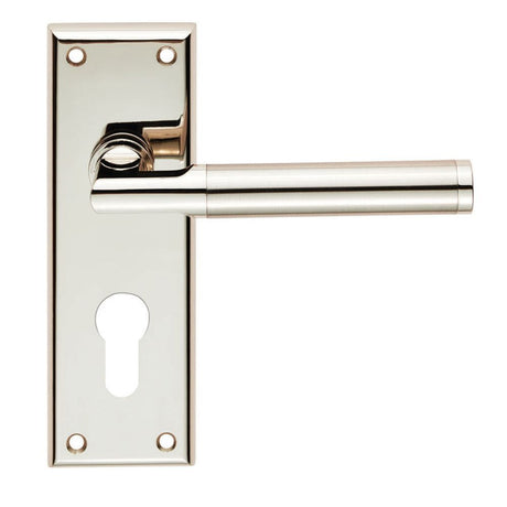 This is an image of Serozzetta - Sessanta Lever on Euro Lock Backplate - Polished Nickel/Satin Nicke available to order from T.H Wiggans Architectural Ironmongery in Kendal, quick delivery and discounted prices.