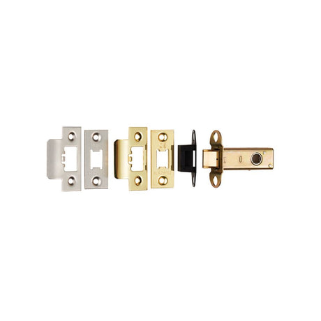This is an image of a Eurospec - Heavy Sprung Tubular Latch 64mm - Electro Brassed/Satin Stainless Ste that is availble to order from T.H Wiggans Architectural Ironmongery in Kendal.