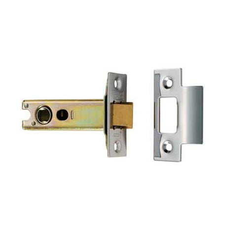 This is an image of a Eurospec - Heavy Sprung Tubular Latch 76mm - Electro Brassed/Satin Stainless Ste that is availble to order from T.H Wiggans Architectural Ironmongery in Kendal.