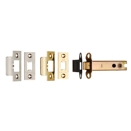This is an image of a Eurospec - Heavy Sprung Tubular Latch 102mm - Electro Brassed/Satin Stainless St that is availble to order from T.H Wiggans Architectural Ironmongery in Kendal.