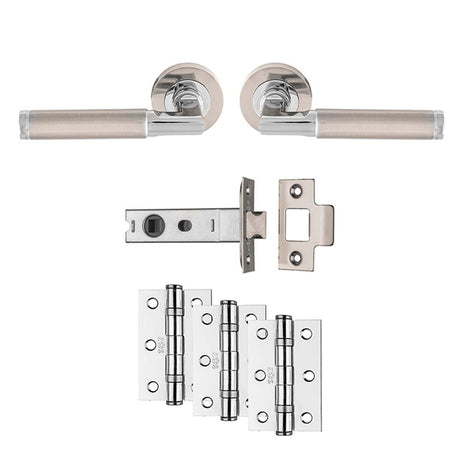 This is an image of Carlisle Brass - Belas Latch Pack - Ultimate Door Pack - Satin Nickel / Polished available to order from T.H Wiggans Architectural Ironmongery in Kendal, quick delivery and discounted prices.