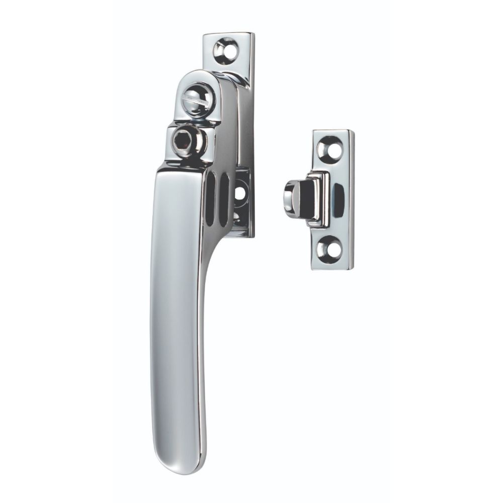 This is an image of a Carlisle Brass - Locking Casement Fastener with Night Vent - Polished Chrome that is availble to order from T.H Wiggans Architectural Ironmongery in Kendal in Kendal.