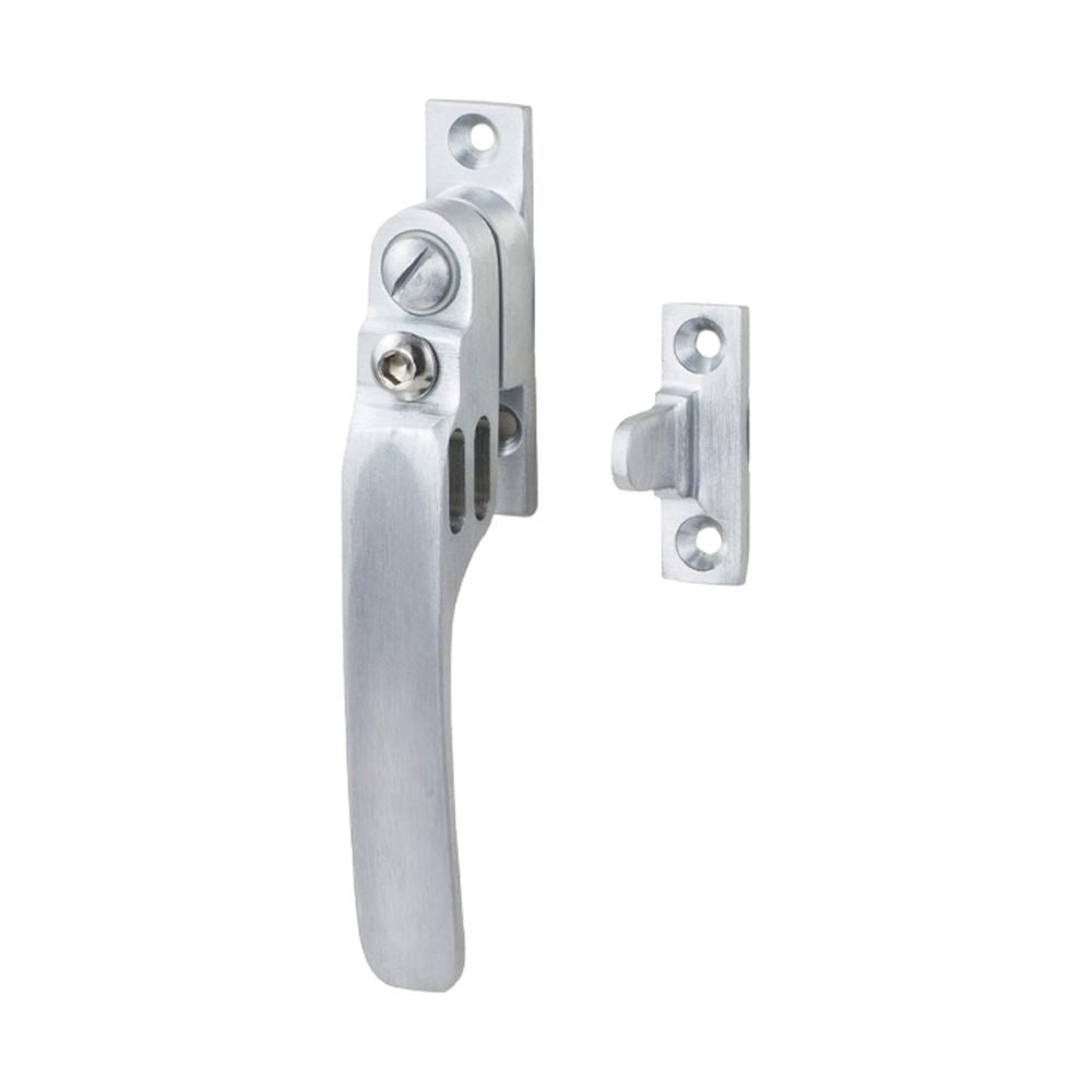 This is an image of a Carlisle Brass - Locking Casement Fastener with Night Vent - Satin Chrome that is availble to order from T.H Wiggans Architectural Ironmongery in Kendal in Kendal.