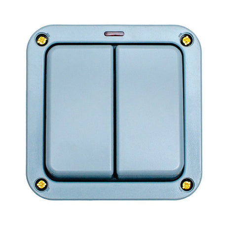 This is an image showing Eurolite Euroseal 2 Gang Switch - Grey wp3022 available to order from T.H. Wiggans Ironmongery in Kendal, quick delivery and discounted prices.