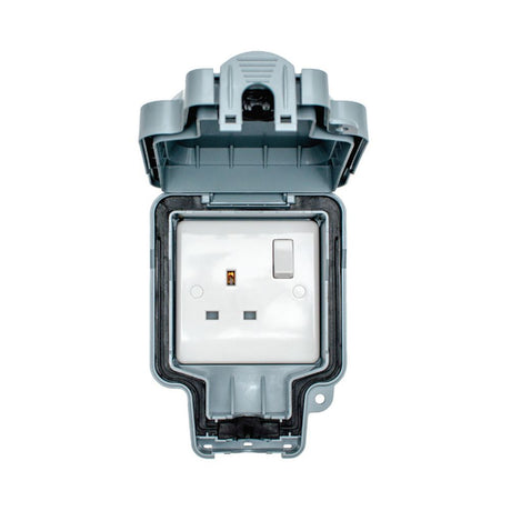 This is an image showing Eurolite Euroseal 1 Gang Switched Socket - Grey wp4090 available to order from T.H. Wiggans Ironmongery in Kendal, quick delivery and discounted prices.