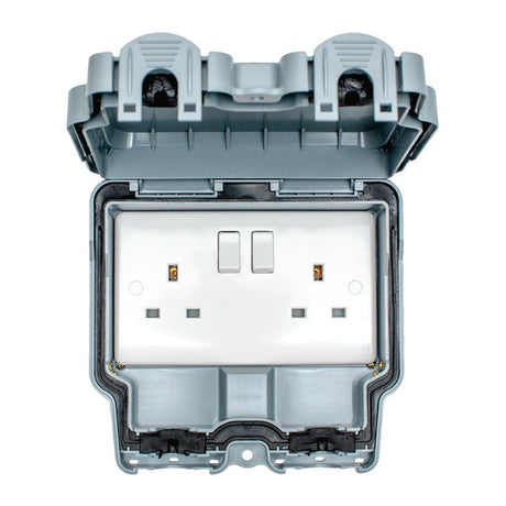 This is an image showing Eurolite Euroseal 2 Gang Switched Socket - Grey wp4100 available to order from T.H. Wiggans Ironmongery in Kendal, quick delivery and discounted prices.