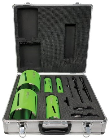 This image shows the CorePlus Diamond Core Bit set including Accessories