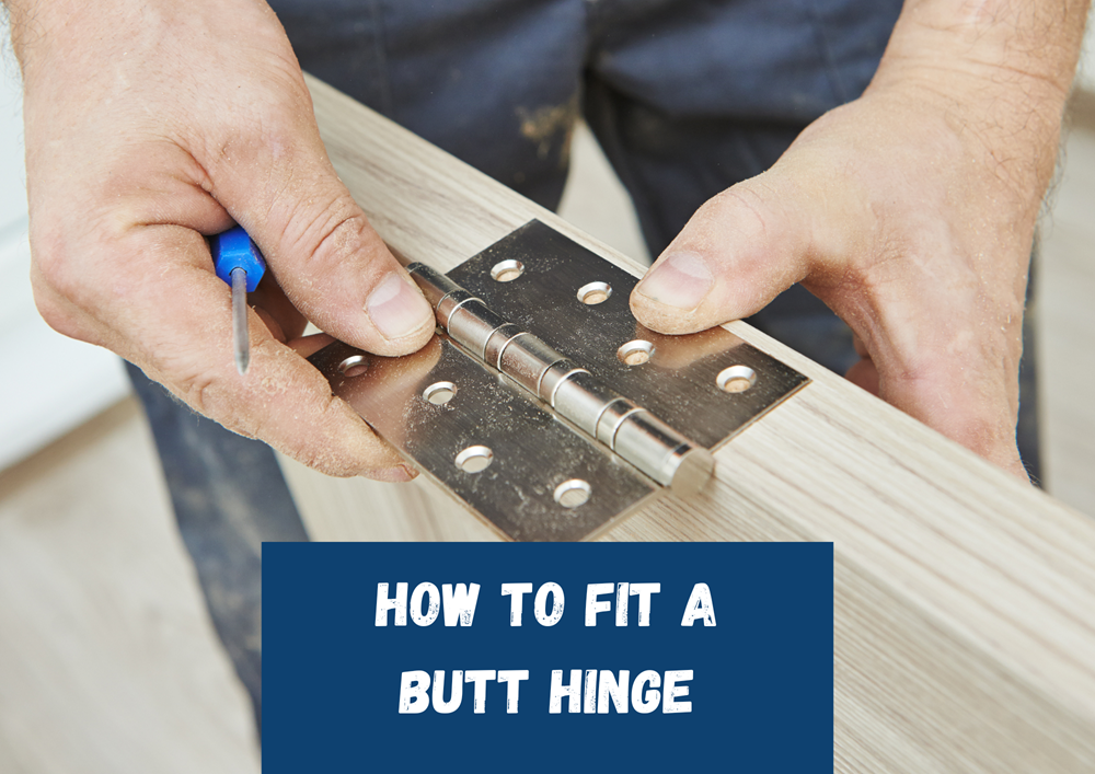 This is an image showing a man fitting a butt hinge to a door