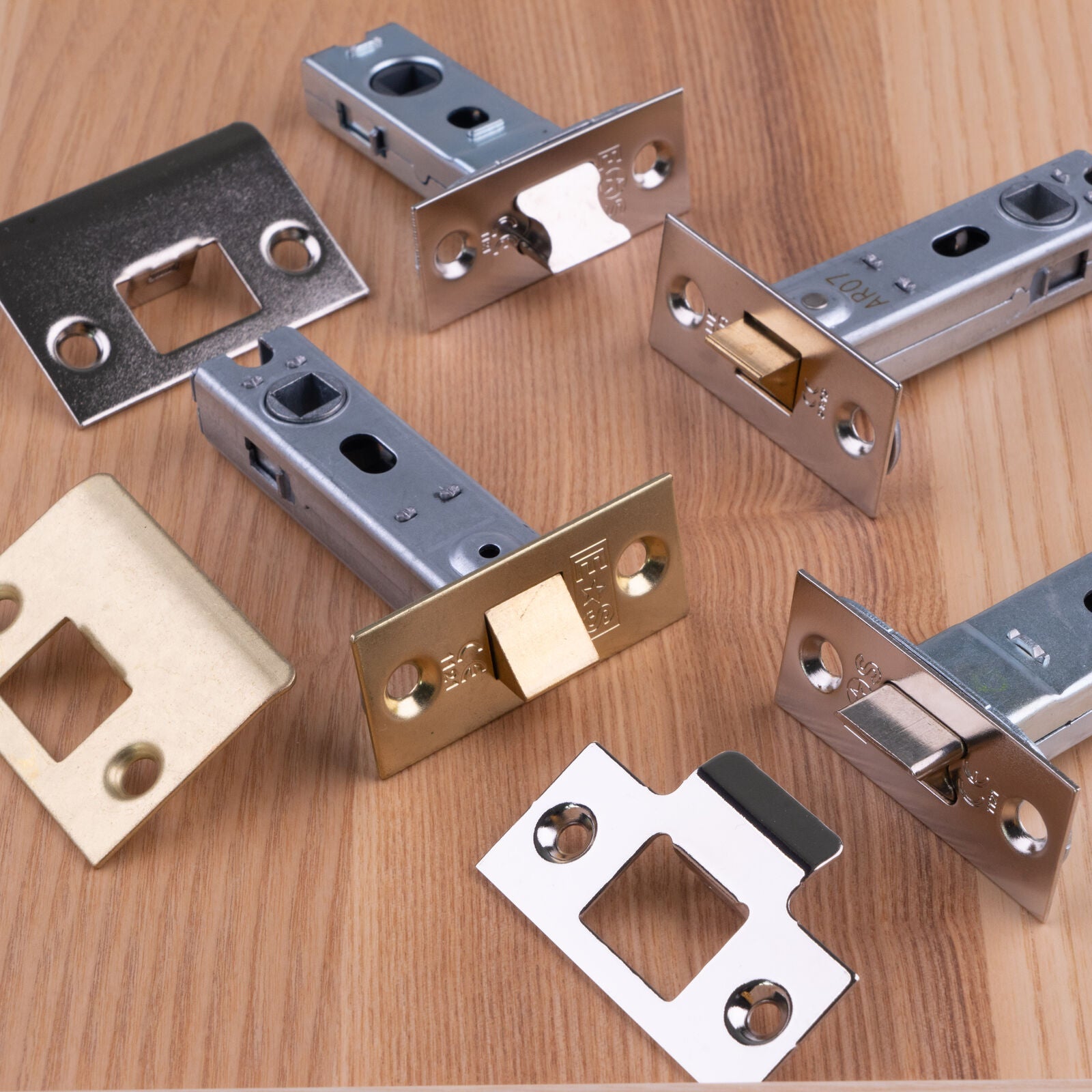 This is an image from Carlisle Brass showing a range of tubular latches available from T.H Wiggans Ironmongery in Kendal