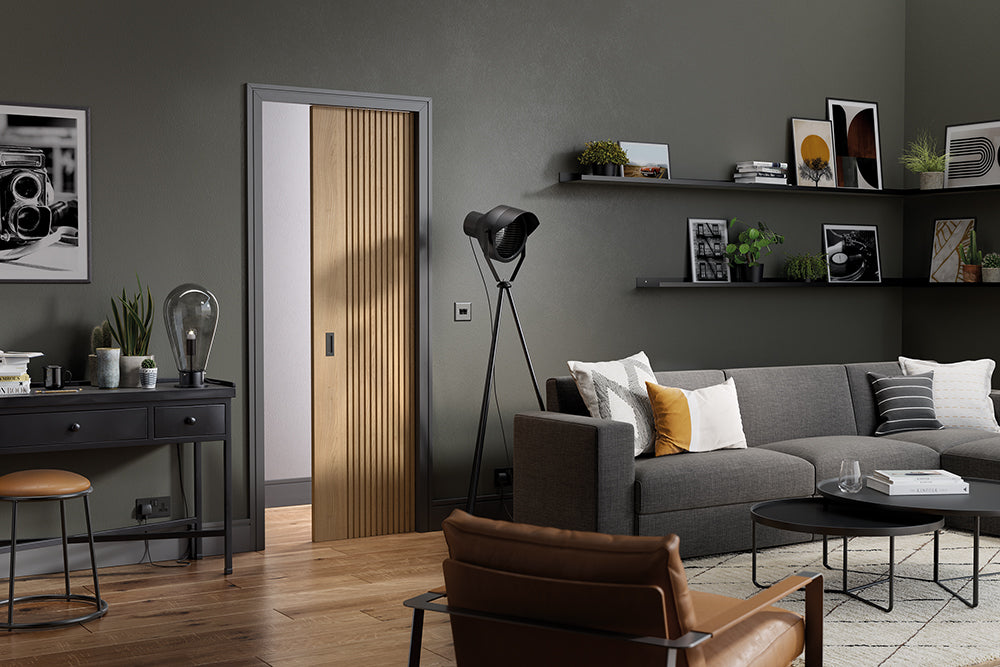 Image showing a door using a pocket door system from LPD.  Available to order from T.H Wiggans in Kendal