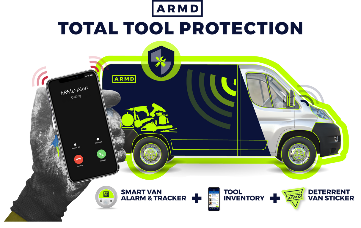 This is an image showing the ARMD Guard Smart Van Alarm & Tracker showing the logo and an image of a van
