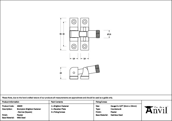 From The Anvil - Pewter Brompton Brighton Fastener - Narrow (Square)