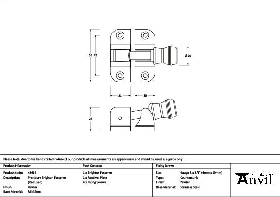 From The Anvil - Pewter Prestbury Brighton Fastener (Radiused)