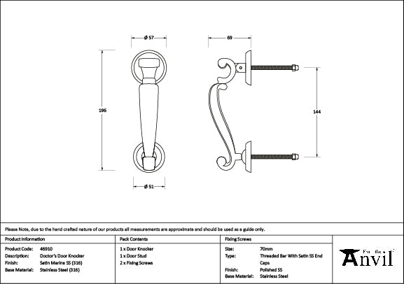 From The Anvil - Satin Marine SS (316) Doctor's Door Knocker