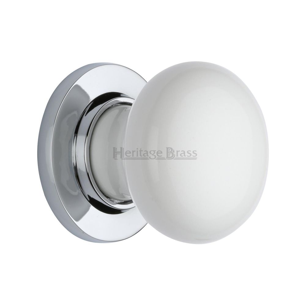 This is an image of a Heritage Brass - White Knob with Polished Chrome base, 5010-pc that is available to order from T.H Wiggans Ironmongery in Kendal.