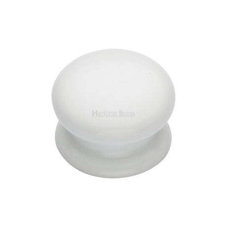 This is an image of a Heritage Brass - Cabinet Knob Plain White 32mm with Porcelain base, 5032 that is available to order from T.H Wiggans Ironmongery in Kendal.