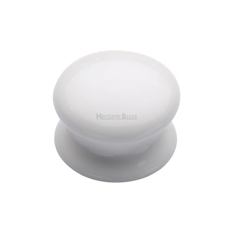 This is an image of a Heritage Brass - Cabinet Knob Plain White 38mm with Porcelain base, 5038 that is available to order from T.H Wiggans Ironmongery in Kendal.