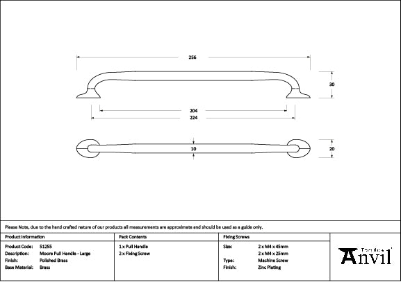 From The Anvil - Polished Brass Moore Pull Handle - Large