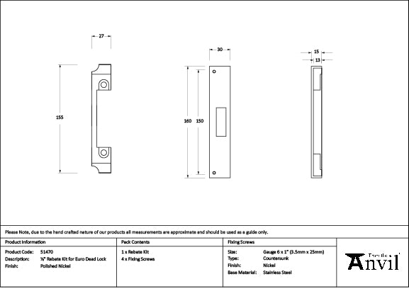 From The Anvil - Polished Nickel Â½" Rebate Kit for Euro Dead Lock