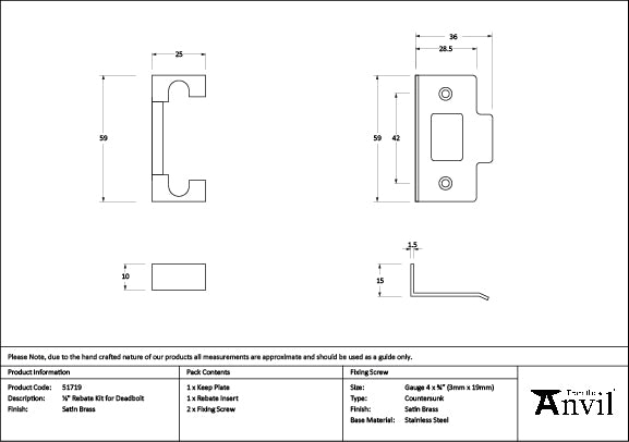 From The Anvil - Satin Brass Â½" Rebate Kit for Deadbolt