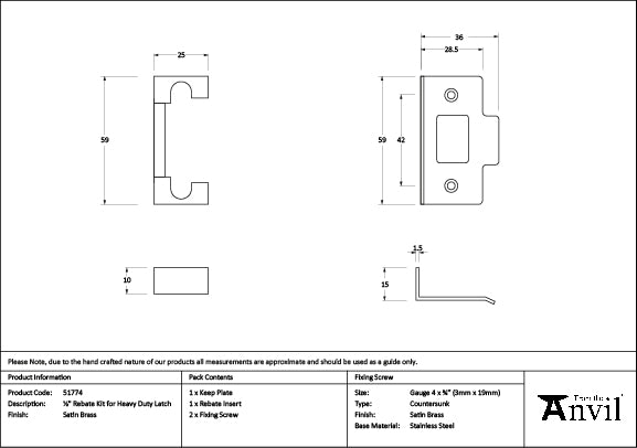 From The Anvil - Satin Brass Â½" Rebate Kit for Heavy Duty Latch