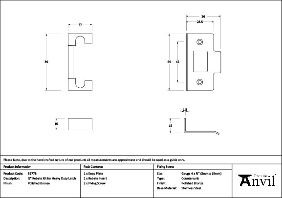 From The Anvil - Polished Bronze Â½" Rebate Kit for Heavy Duty Latch
