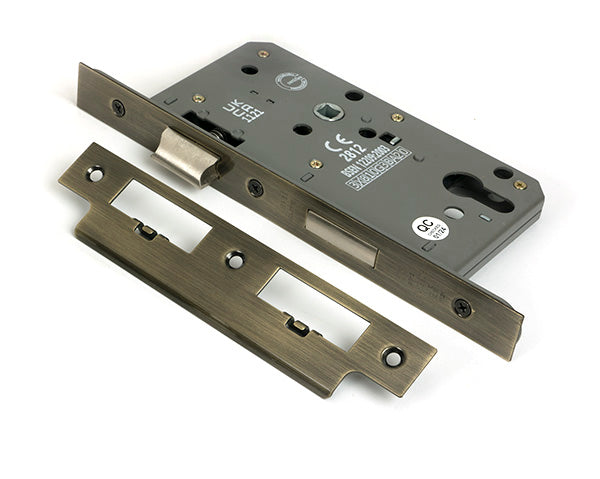 This is an image of From The Anvil - Aged Brass Euro Din Sash Lock - 60mm Backset/72mm Centre available to order from T.H. Wiggans Ironmongery in Kendal.