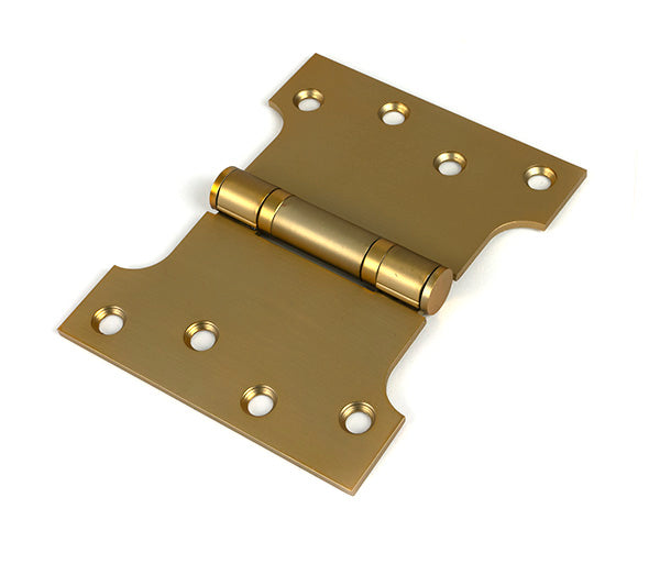 This is an image of From The Anvil - Satin Brass 4" x 3" x 5" Parliament Hinge (pair) ss available to order from T.H. Wiggans Ironmongery in Kendal.