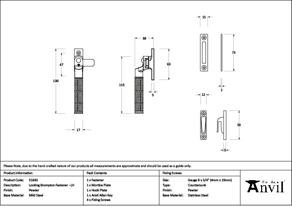 From The Anvil - Pewter Locking Brompton Fastener - LH