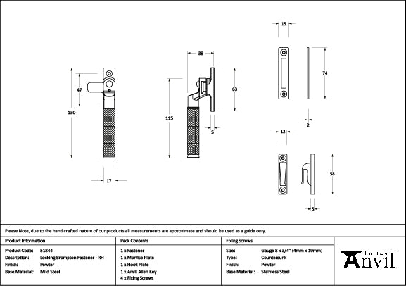 From The Anvil - Pewter Locking Brompton Fastener - RH