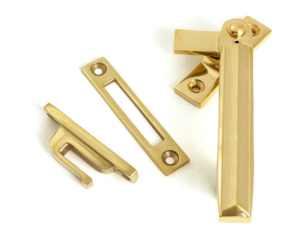 This is an image of From The Anvil - Polished Brass Locking Art Deco Fastener - RH available to order from T.H. Wiggans Ironmongery in Kendal.