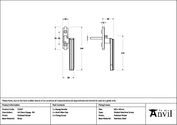 From The Anvil - Polished Nickel Art Deco Espag - RH