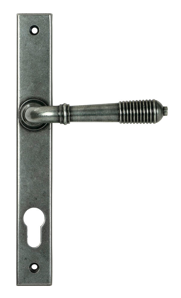 This is an image of From The Anvil - Pewter Reeded Slimline Lever Espag. Lock Set available to order from T.H. Wiggans Ironmongery in Kendal.