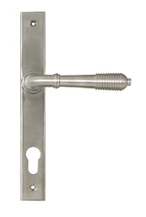 This is an image of From The Anvil - Satin Marine SS (316) Reeded Slimline Lever Espag. Lock Set available to order from T.H. Wiggans Ironmongery in Kendal.