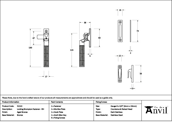 From The Anvil - Aged Bronze Locking Brompton Fastener â€“ RH