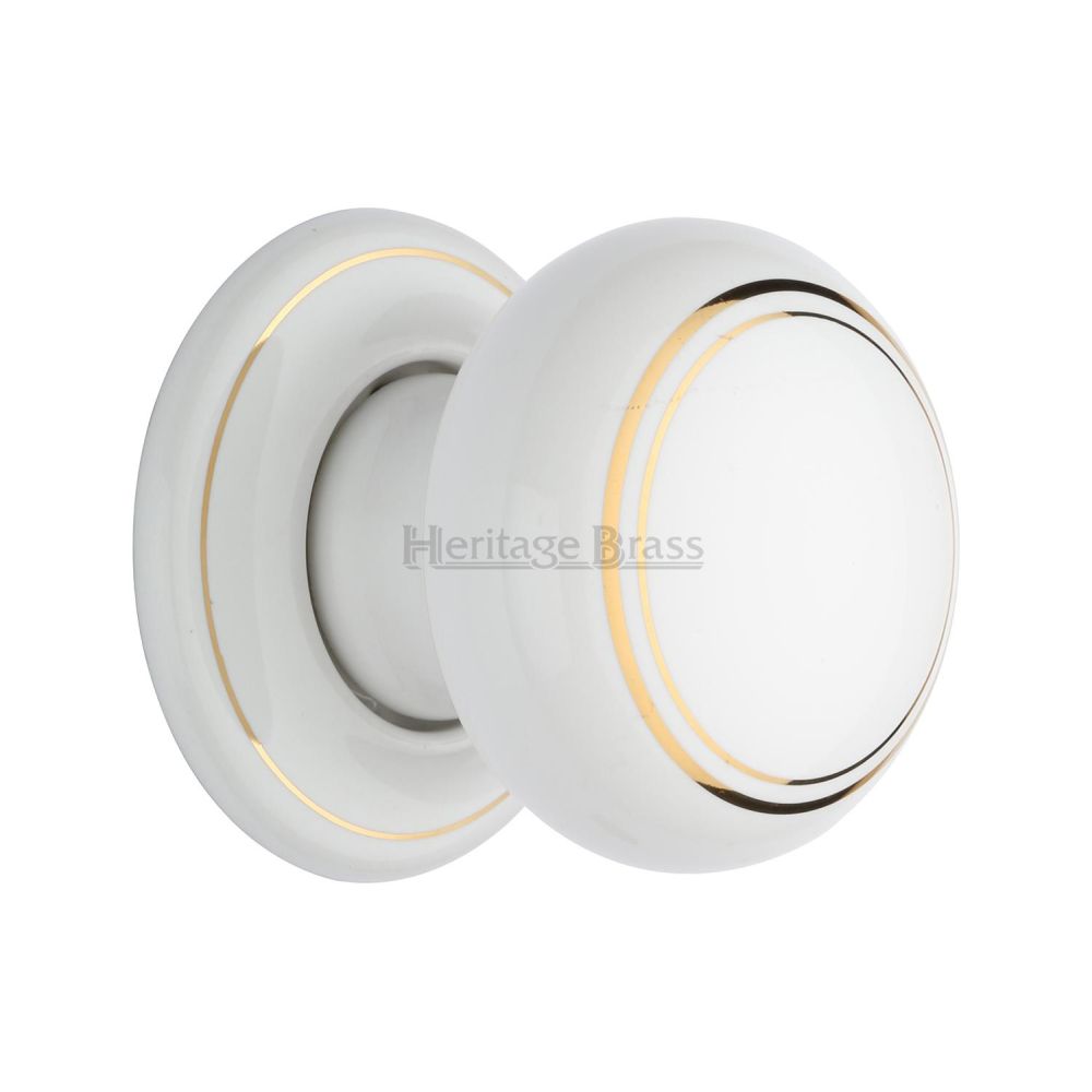 This is an image of a Heritage Brass - Gold Line Knob with Porcelain base, 6010-pr that is available to order from T.H Wiggans Ironmongery in Kendal.