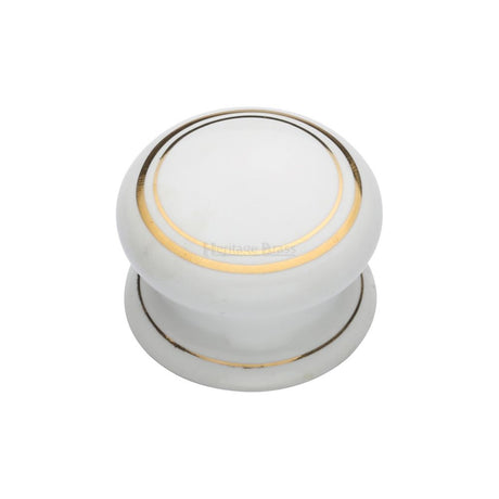 This is an image of a Heritage Brass - Cabinet Knob Gold Line 32mm with Porcelain base, 6032 that is available to order from T.H Wiggans Ironmongery in Kendal.