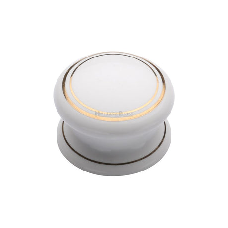 This is an image of a Heritage Brass - Cabinet Knob Gold Line 38mm with Porcelain base, 6038 that is available to order from T.H Wiggans Ironmongery in Kendal.