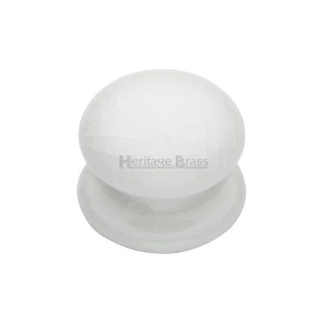 This is an image of a Heritage Brass - Cabinet Knob White Crackle 32mm with Porcelain base, 7032 that is available to order from T.H Wiggans Ironmongery in Kendal.
