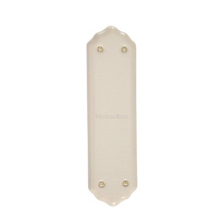 This is an image of a Heritage Brass - Shaped Fingerplate 280 x 77mm - Cream Crackle, 8000 that is available to order from T.H Wiggans Ironmongery in Kendal.