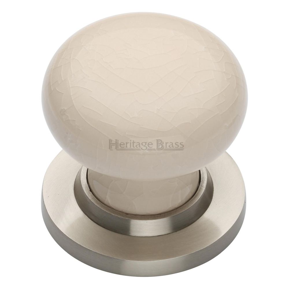 This is an image of a Heritage Brass - Cream Crackle Knob with Satin Nickel base, 8010-sn that is available to order from T.H Wiggans Ironmongery in Kendal.