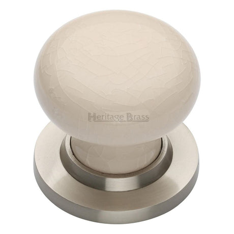 This is an image of a Heritage Brass - Cream Crackle Knob with Satin Nickel base, 8010-sn that is available to order from T.H Wiggans Ironmongery in Kendal.