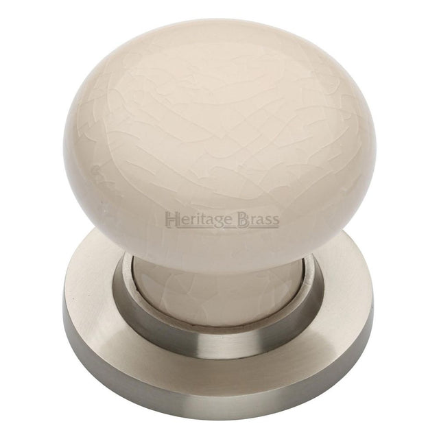 This is an image of a Heritage Brass - Cream Crackle Knob with Satin Nickel base, 8010-sn that is available to order from T.H Wiggans Ironmongery in Kendal.