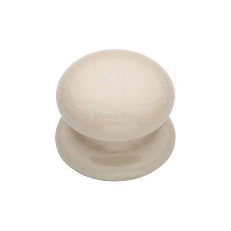 This is an image of a Heritage Brass - Cabinet Knob Cream Crackle 32mm with Porcelain base, 8032 that is available to order from T.H Wiggans Ironmongery in Kendal.