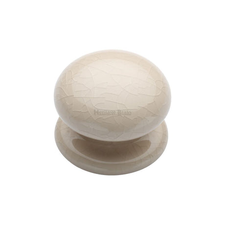 This is an image of a Heritage Brass - Cabinet Knob Cream Crackle 38mm with Porcelain base, 8038 that is available to order from T.H Wiggans Ironmongery in Kendal.