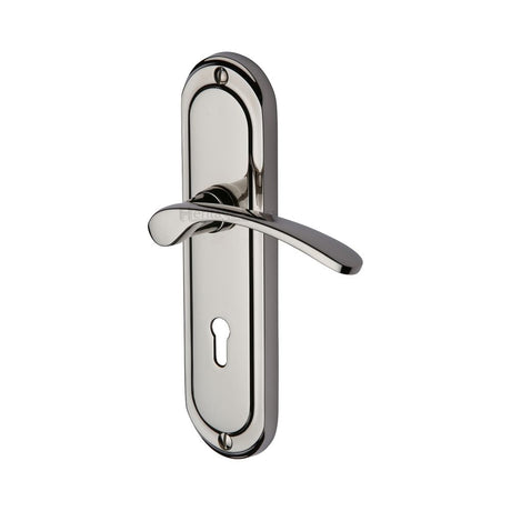 This is an image of a Heritage Brass - Door Handle Lever Lock Ambassador Design Polished Nickel Finish, amb6200-pnf that is available to order from T.H Wiggans Ironmongery in Kendal.