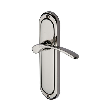 This is an image of a Heritage Brass - Door Handle Lever Latch Ambassador Design Polished Nickel Finish, amb6210-pnf that is available to order from T.H Wiggans Ironmongery in Kendal.