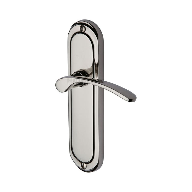 This is an image of a Heritage Brass - Door Handle Lever Latch Ambassador Design Polished Nickel Finish, amb6210-pnf that is available to order from T.H Wiggans Ironmongery in Kendal.